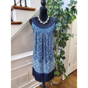 En Focus Womens Blue Polyester Round Neck Sleeveless Knee Length Dress Size 18W